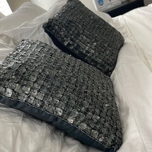 Two decorative pillows with mother of pearls and beads . Made in India